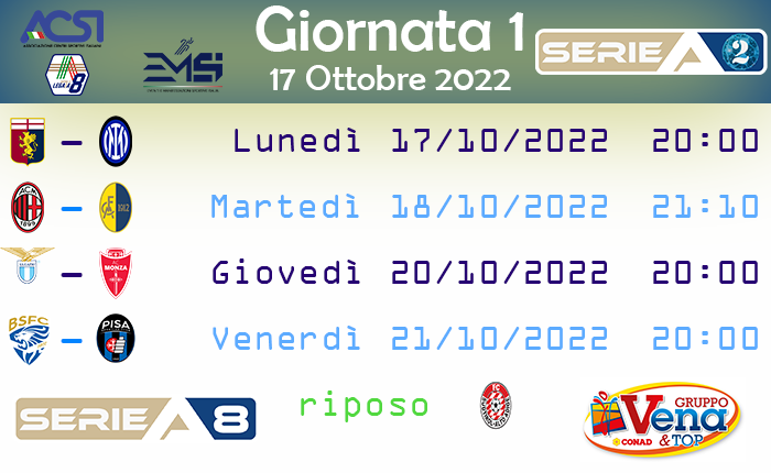 Giornata_1_orari_SERIE A2 LEGA CALCIO A 8