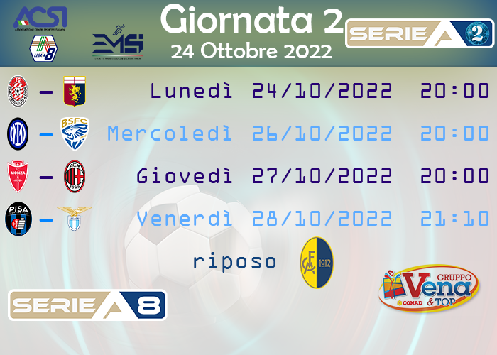 Giornata_2_orari_SERIE A2 LEGA CALCIO A 8