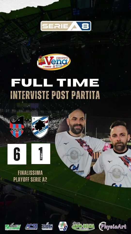 🎙 Le voci dei protagonisti al termine di #CataniaSampdoria - FINALISSIMA Playoff di #SerieA2 ⚽️ Congratulazioni al @catania_calci8 che vola in Serie 🅰️👏🏼👏🏼👏🏼  🔴 LE INTERVISTE COMPLETE SONO DISPONIBILI SUL CANALE YOUTUBE 🔴 
.
.
.
#calcioa8 #calciotto #Calabria #Cosenza #football #calcio #soccer #Italia