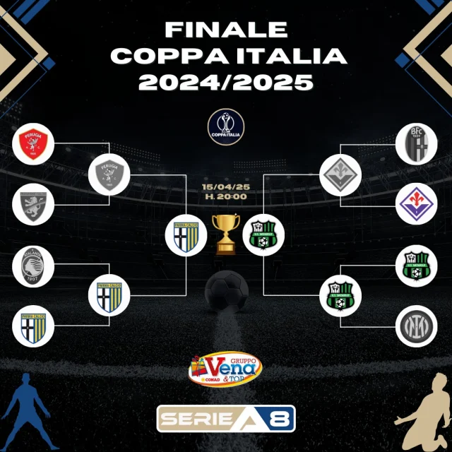 🏆 Tutti pronti per la finale di Coppa Italia 2024/2025?📆😎  📆 PARMA e SASSUOLO non vedono l'ora di scendere in campo per il prestigioso trofeo. Chi la spunterà e accederà alla Supercoppa? Non vi resta che rimanere aggiornati... In Bocca al lupo!🏆😎🤩 #WeAreSerieA8